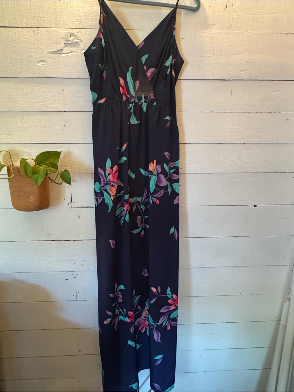 Floral Navy Maxi Dress with Teal & Pink Accents